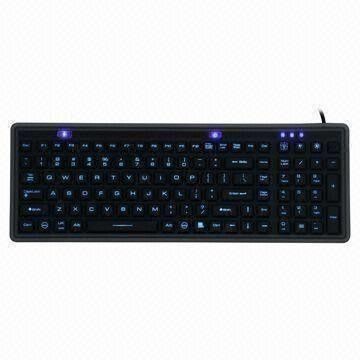 EL Backlight Silicone Keyboard, IP68 Waterproof, with Transparent Membrane on Surface for Easy Clean